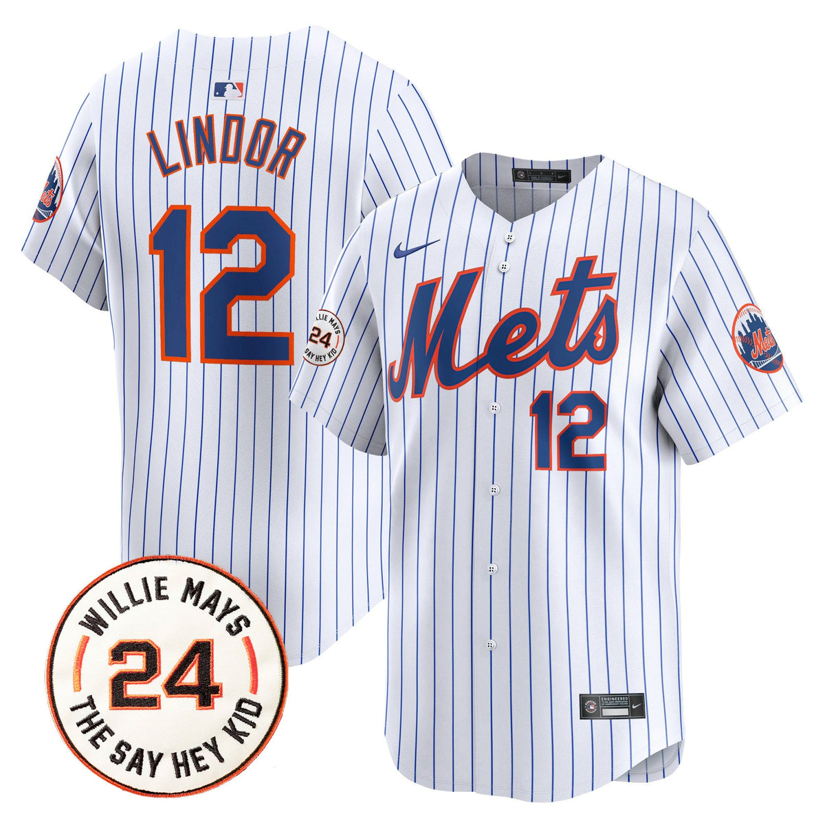 Men's Mets Willie Mays Patch Vapor Premier Limited Jersey - All Stitched