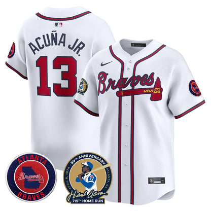 Men's Atlanta Braves Hank Aaron 715th Home Run Patch Vapor Premier Limited Jersey - All Stitched