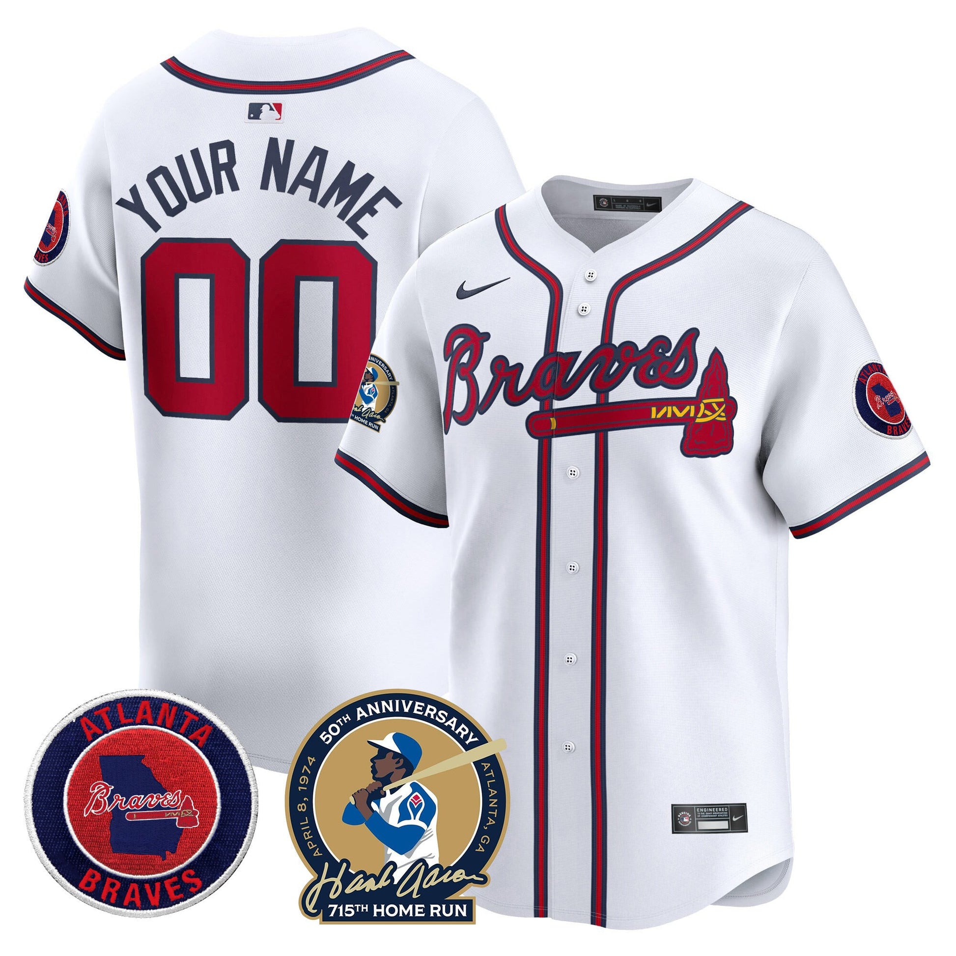 Atlanta Braves Hank Aaron 715th Home Run Patch Vapor Premier Limited Custom Jersey - All Stitched