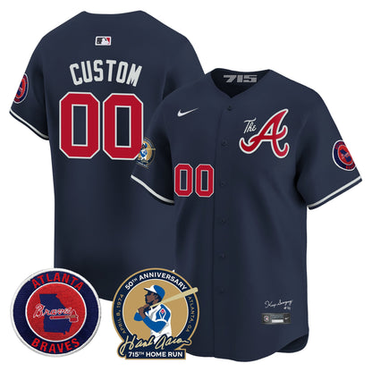 Atlanta Braves Hank Aaron 715th Home Run Patch Vapor Premier Limited Custom Jersey V2 - All Stitched