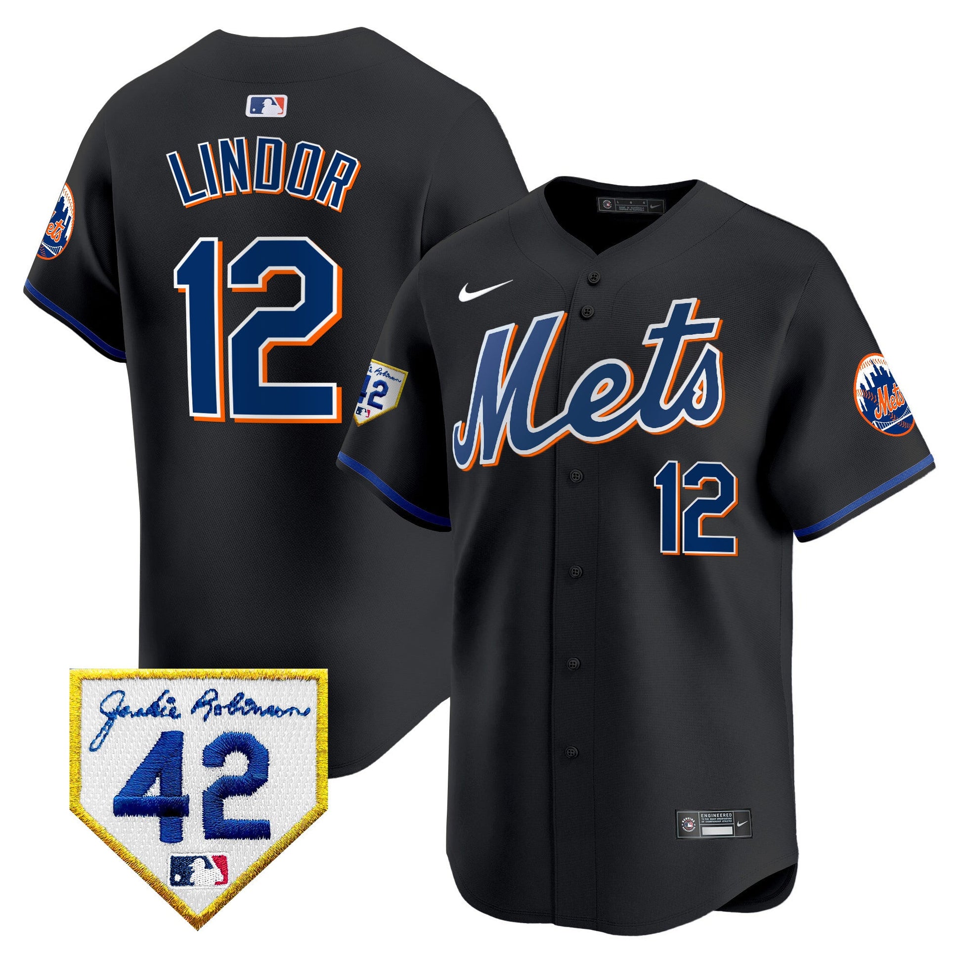 Men's New York Mets 2024 Jackie Robinson Patch Vapor Premier Limited Jersey - All Stitched
