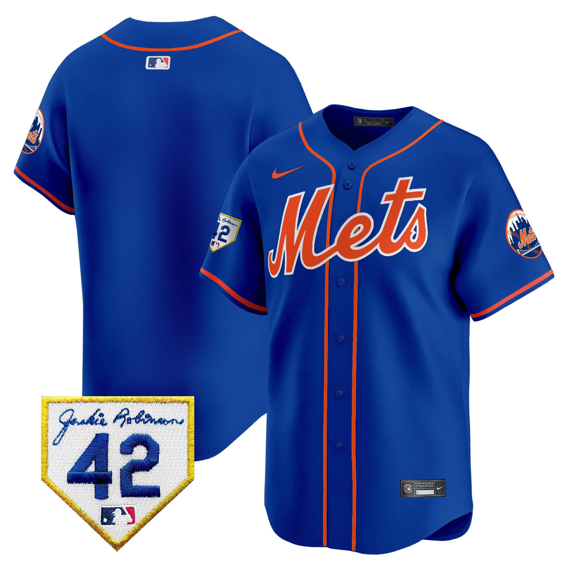 Men's New York Mets 2024 Jackie Robinson Patch Vapor Premier Limited Jersey - All Stitched