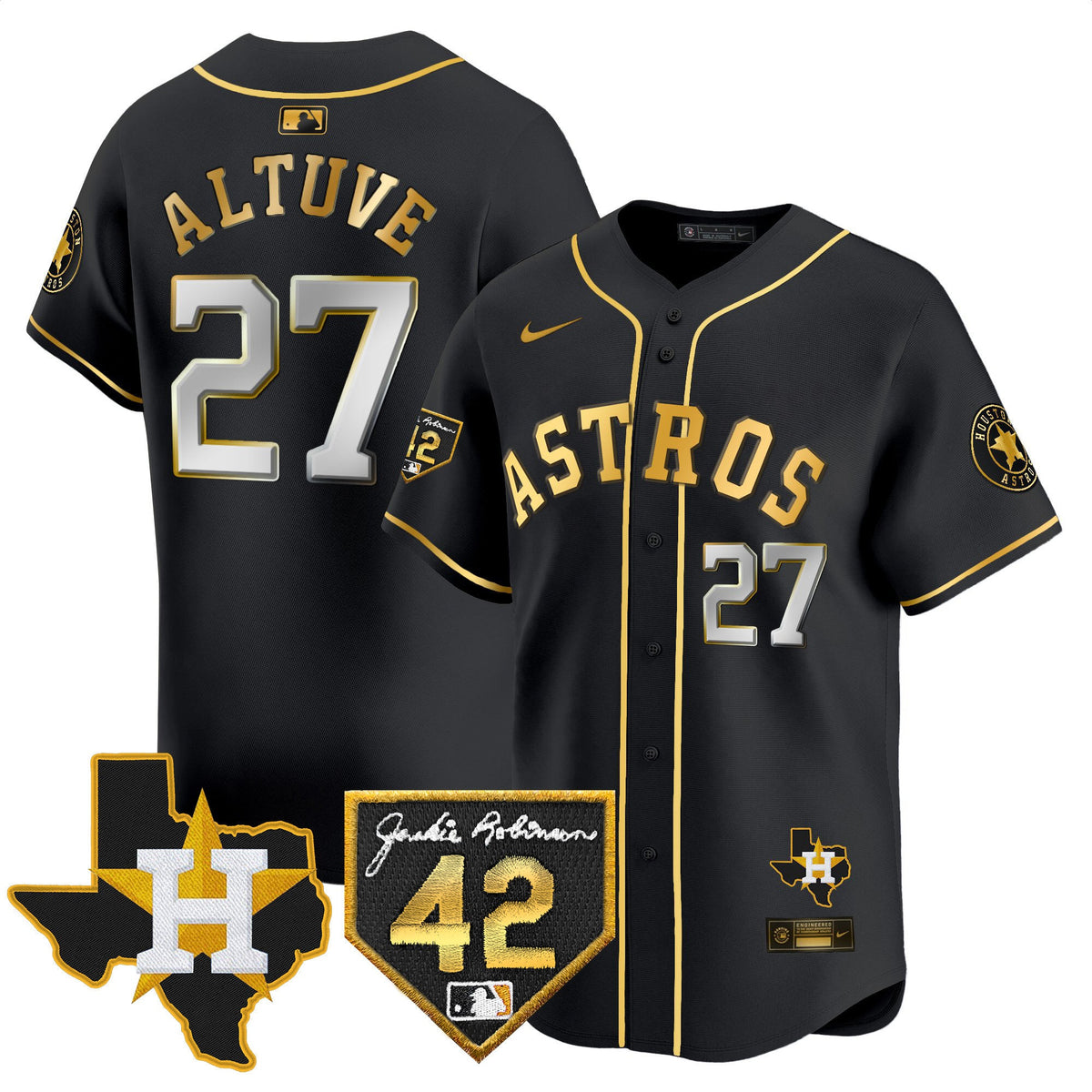 Men's Houston Astros 2024 Robinson & Texas Patch Vapor Premier Limited Jersey - All Stitched