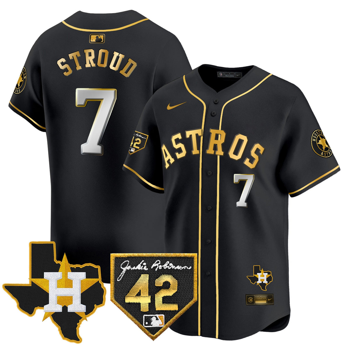 Men's Houston Astros 2024 Robinson & Texas Patch Vapor Premier Limited Jersey - All Stitched