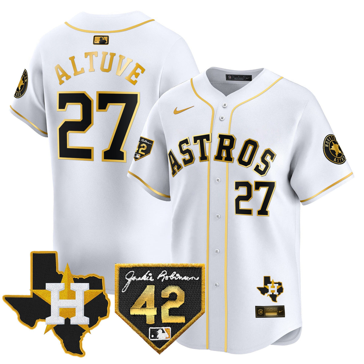 Men's Houston Astros 2024 Robinson & Texas Patch Vapor Premier Limited Jersey - All Stitched