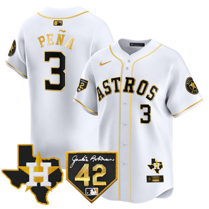 Men's Houston Astros 2024 Robinson & Texas Patch Vapor Premier Limited Jersey - All Stitched