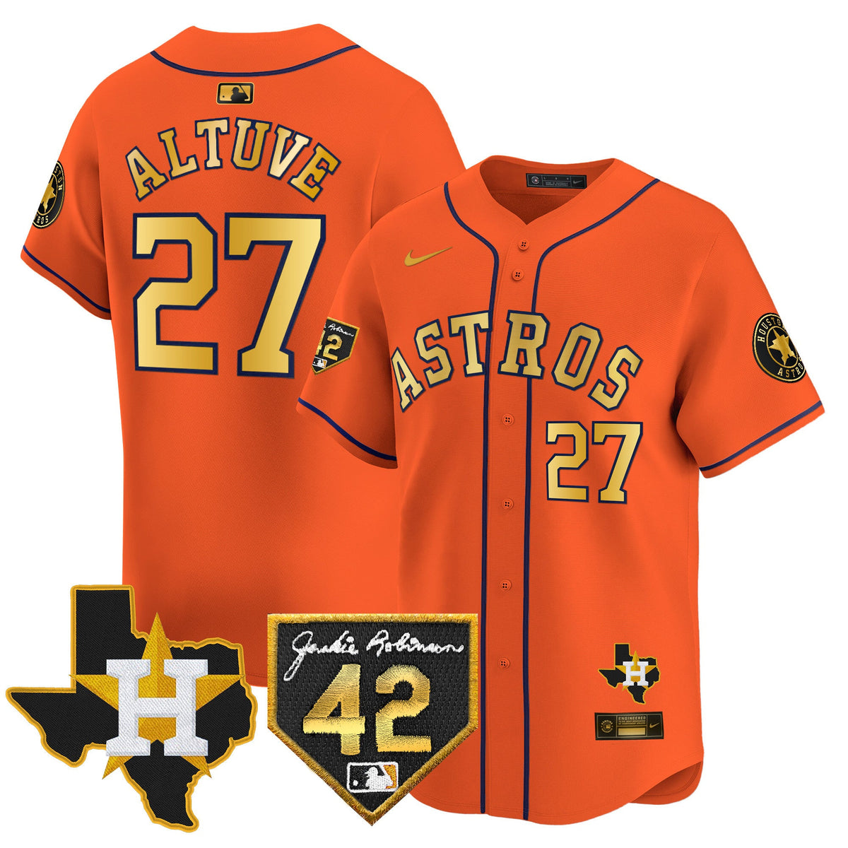 Men's Houston Astros 2024 Robinson & Texas Patch Vapor Premier Limited Jersey - All Stitched