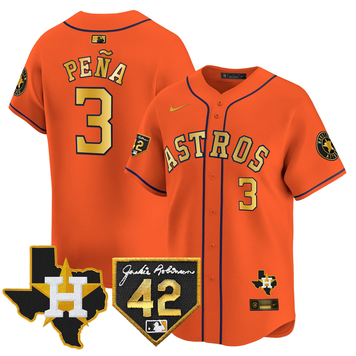 Men's Houston Astros 2024 Robinson & Texas Patch Vapor Premier Limited Jersey - All Stitched