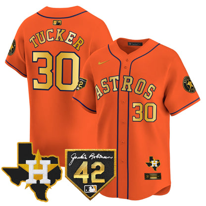 Men's Houston Astros 2024 Robinson & Texas Patch Vapor Premier Limited Jersey - All Stitched