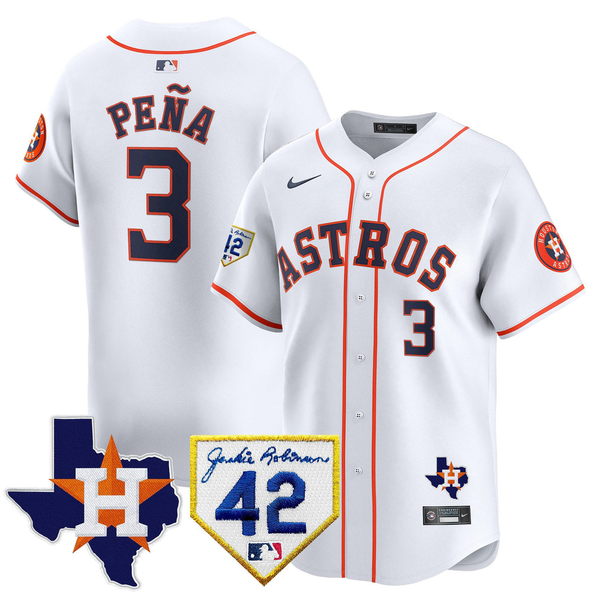 Men's Houston Astros 2024 Robinson & Texas Patch Vapor Premier Limited Jersey - All Stitched