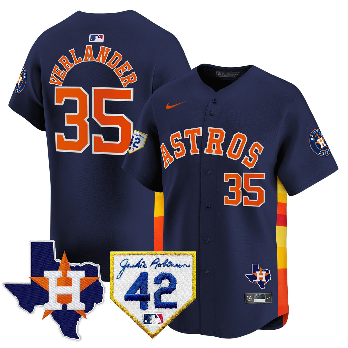 Men's Houston Astros 2024 Robinson & Texas Patch Vapor Premier Limited Jersey - All Stitched
