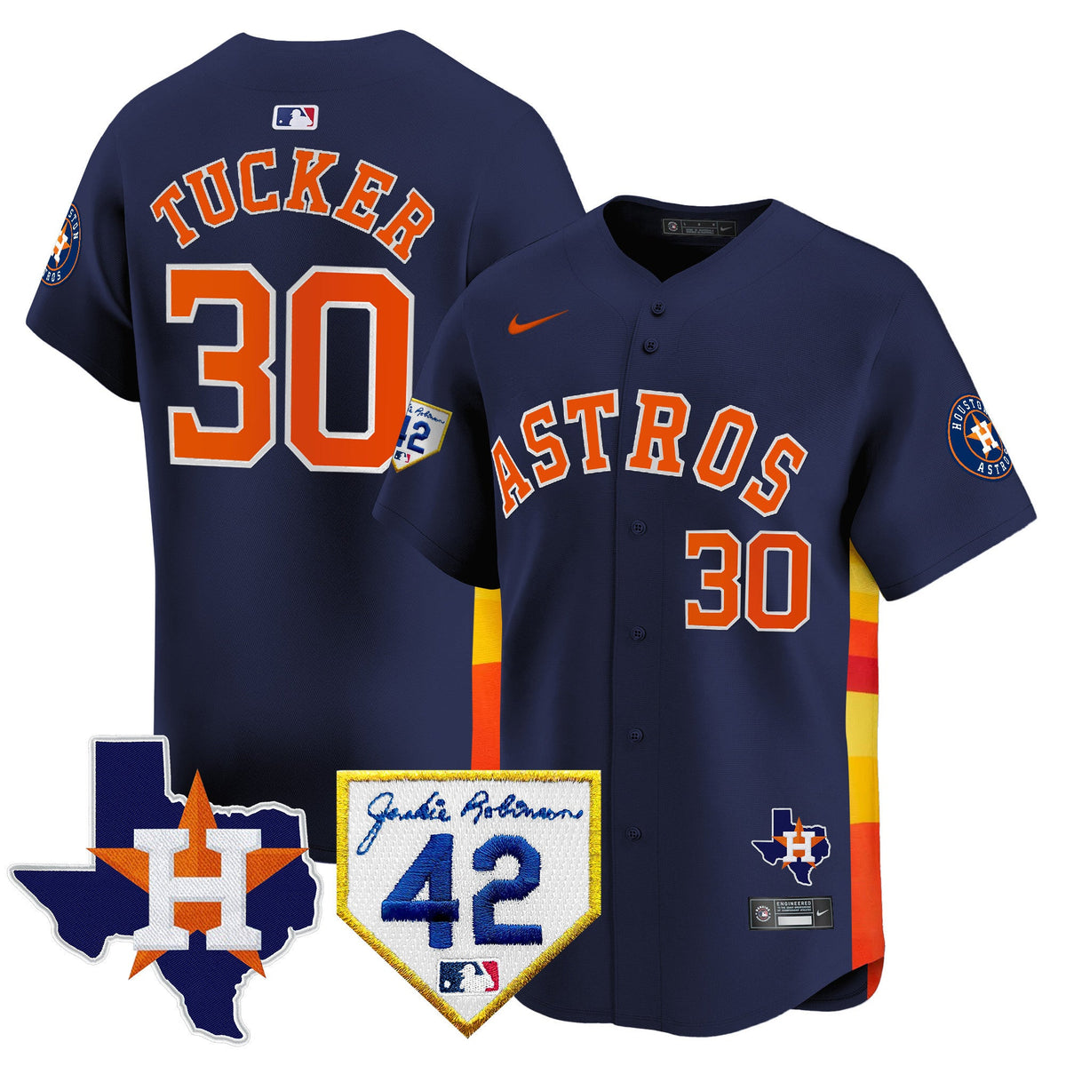 Men's Houston Astros 2024 Robinson & Texas Patch Vapor Premier Limited Jersey - All Stitched