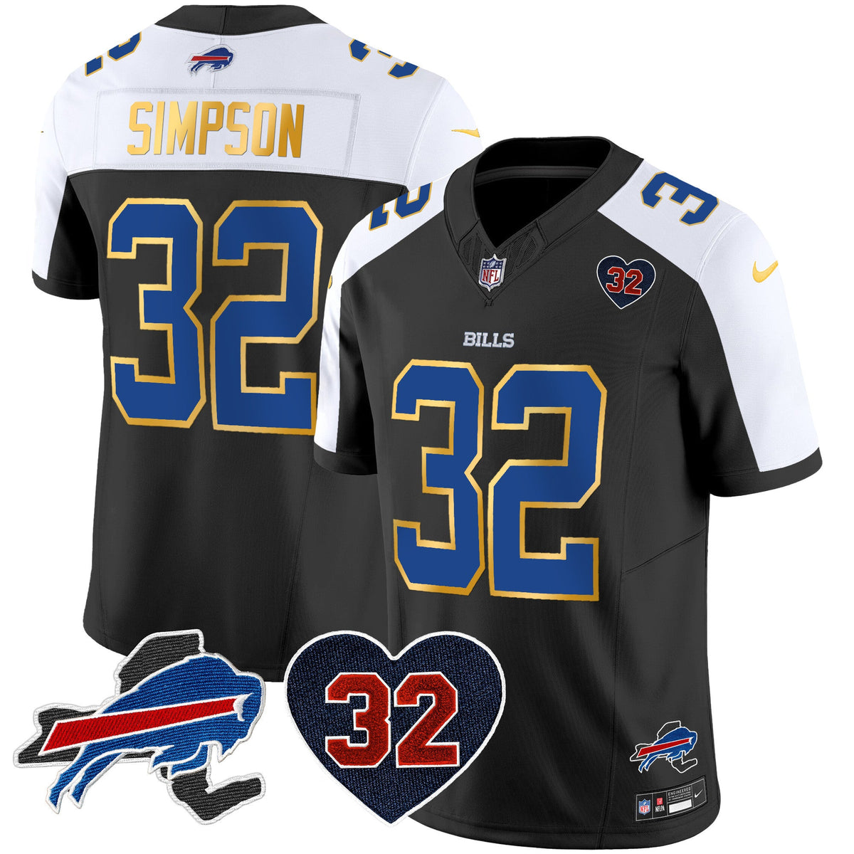 Men's Bills O.J. Simpson Patch Gold Trim Vapor Limited Jersey - All Stitched