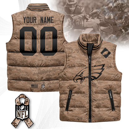 Custom Philadelphia Eagles Salute To Service Puffer Vest