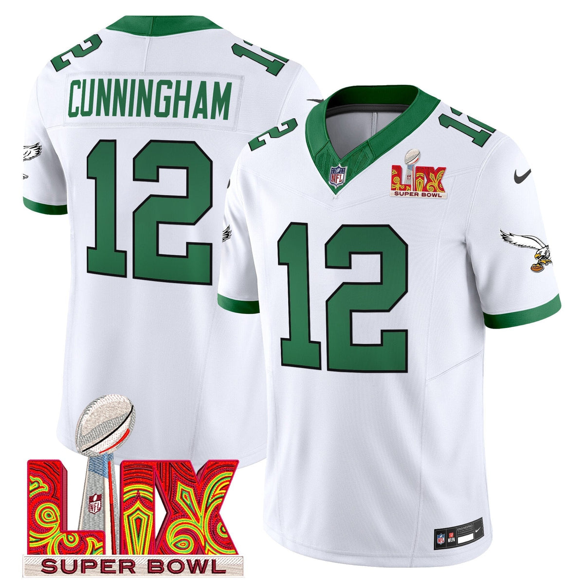 PHI Kelly Green Super Bowl LIX Patch Vapor Limited Jersey - Stitched