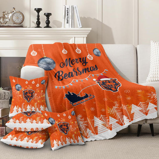 Chicago Bears | Premium Christmas Fleece Blanket & Throw Pillow Combo MM
