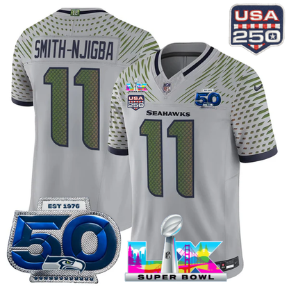 SEA Super Bowl LX - 50th Anniversary Patch Gold Vapor Limited Jersey N6 - Stitched