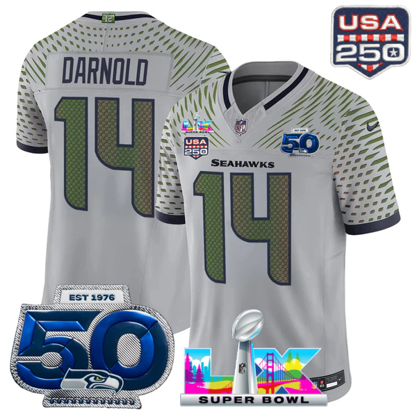 SEA Super Bowl LX - 50th Anniversary Patch Gold Vapor Limited Jersey N19 - Stitched