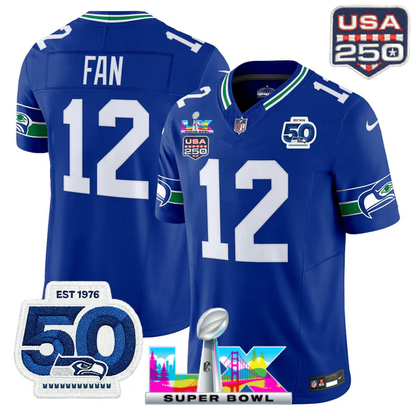 SEA Super Bowl LX - 50th Anniversary Patch Gold Vapor Limited Jersey N6 - Stitched