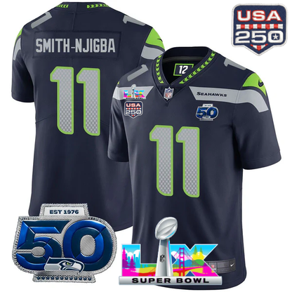 SEA Super Bowl LX - 50th Anniversary Patch Gold Vapor Limited Jersey N19 - Stitched