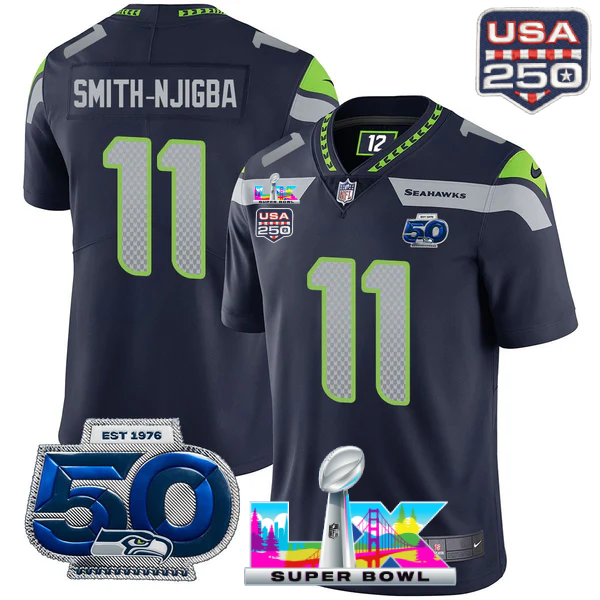 SEA Super Bowl LX - 50th Anniversary Patch Gold Vapor Limited Jersey N6 - Stitched
