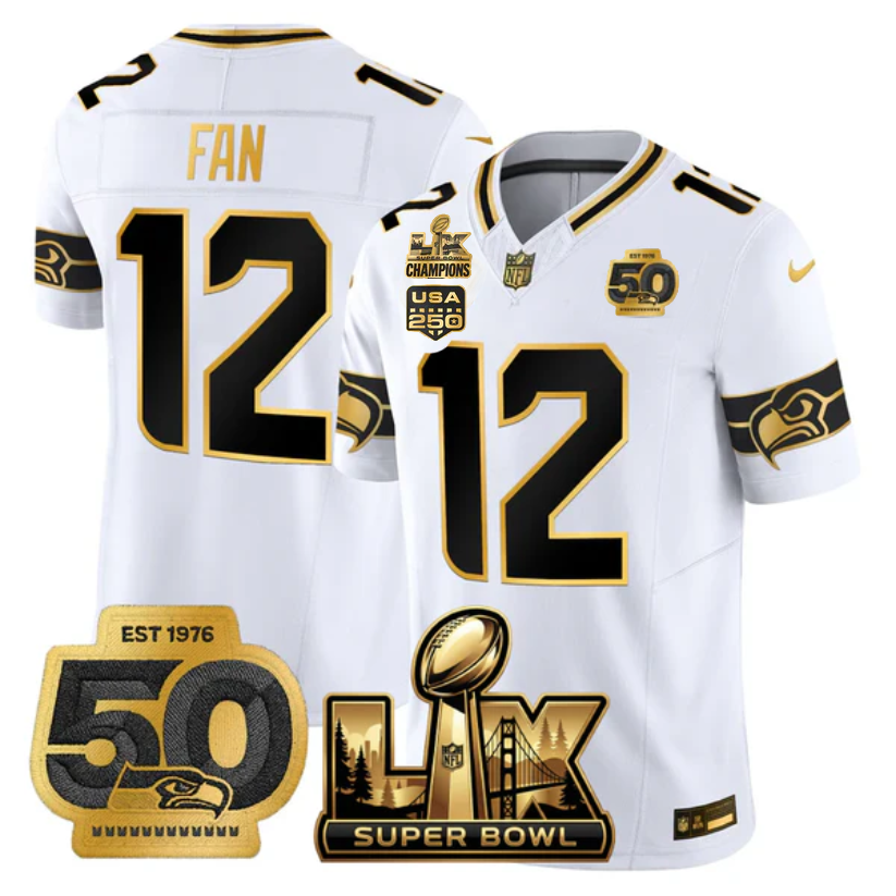 SEA Super Bowl LX - 50th Anniversary Patch Gold Vapor Limited Jersey N6 - Stitched