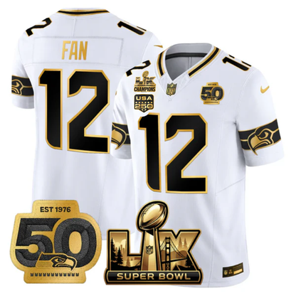 SEA Super Bowl LX - 50th Anniversary Patch Gold Vapor Limited Jersey N6 - Stitched