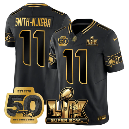 SEA Super Bowl LX - 50th Anniversary Patch Gold Vapor Limited Jersey N5 - Stitched