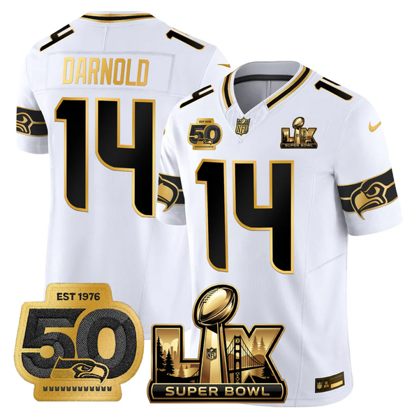 SEA Super Bowl LX - 50th Anniversary Patch Gold Vapor Limited Jersey N6 - Stitched