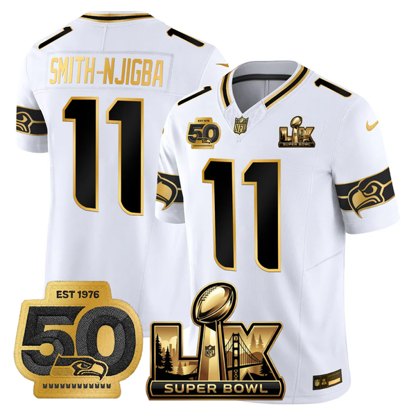 SEA Super Bowl LX - 50th Anniversary Patch Gold Vapor Limited Jersey N6 - Stitched