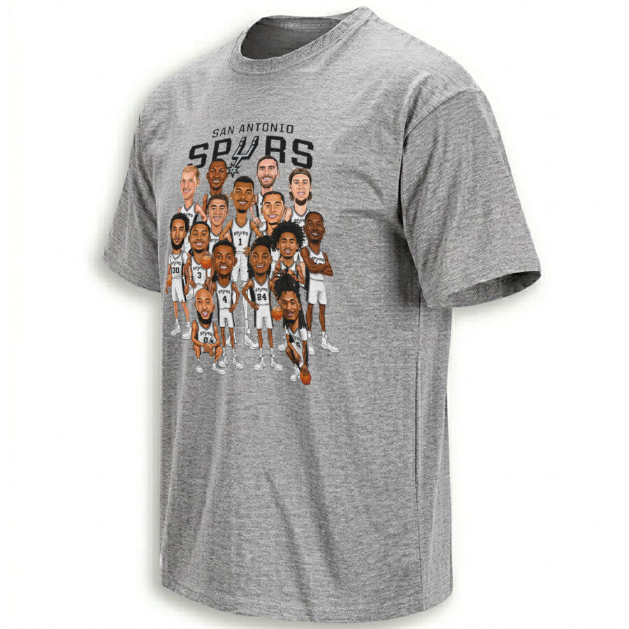 San Antonio Spurs Black 2026 NBA Playoffs Roster Caricature Printed T-Shirt