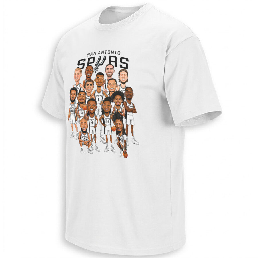 San Antonio Spurs Black 2026 NBA Playoffs Roster Caricature Printed T-Shirt