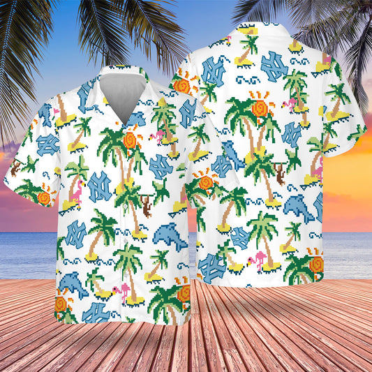 NYY Pixel Hawaiian Design Button Shirt