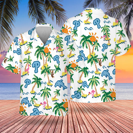 PHI Pixel Hawaiian Design Button Shirt