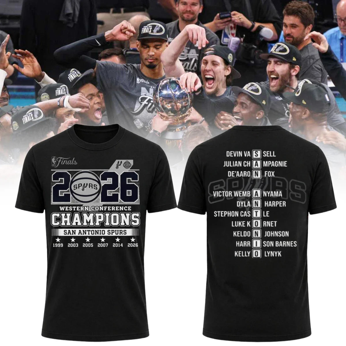 San Antonio Spurs 2026 Western Conference Champions Black Printed T-Shirt