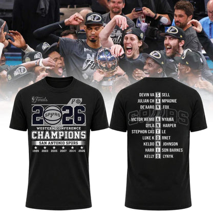 San Antonio Spurs 2026 Western Conference Champions Black Printed T-Shirt